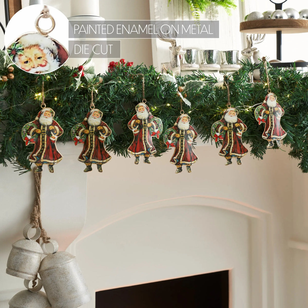 Jolly Old St Nick Metal Ornament Set of 6 - 5.5 inch