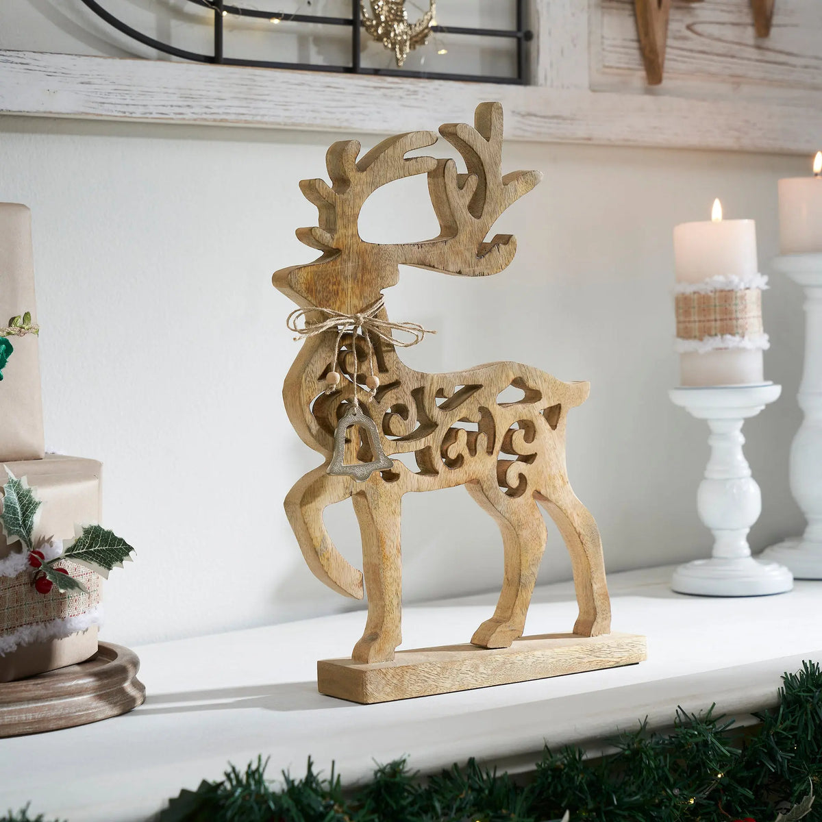 Ornate Prancer Wooden Reindeer – Large, 16.5 Inch
