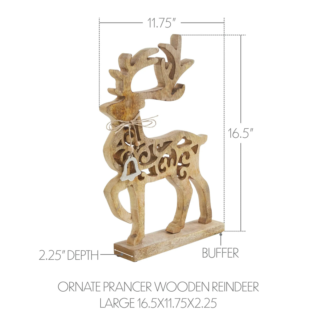 Ornate Prancer Wooden Reindeer – Large, 16.5 Inch