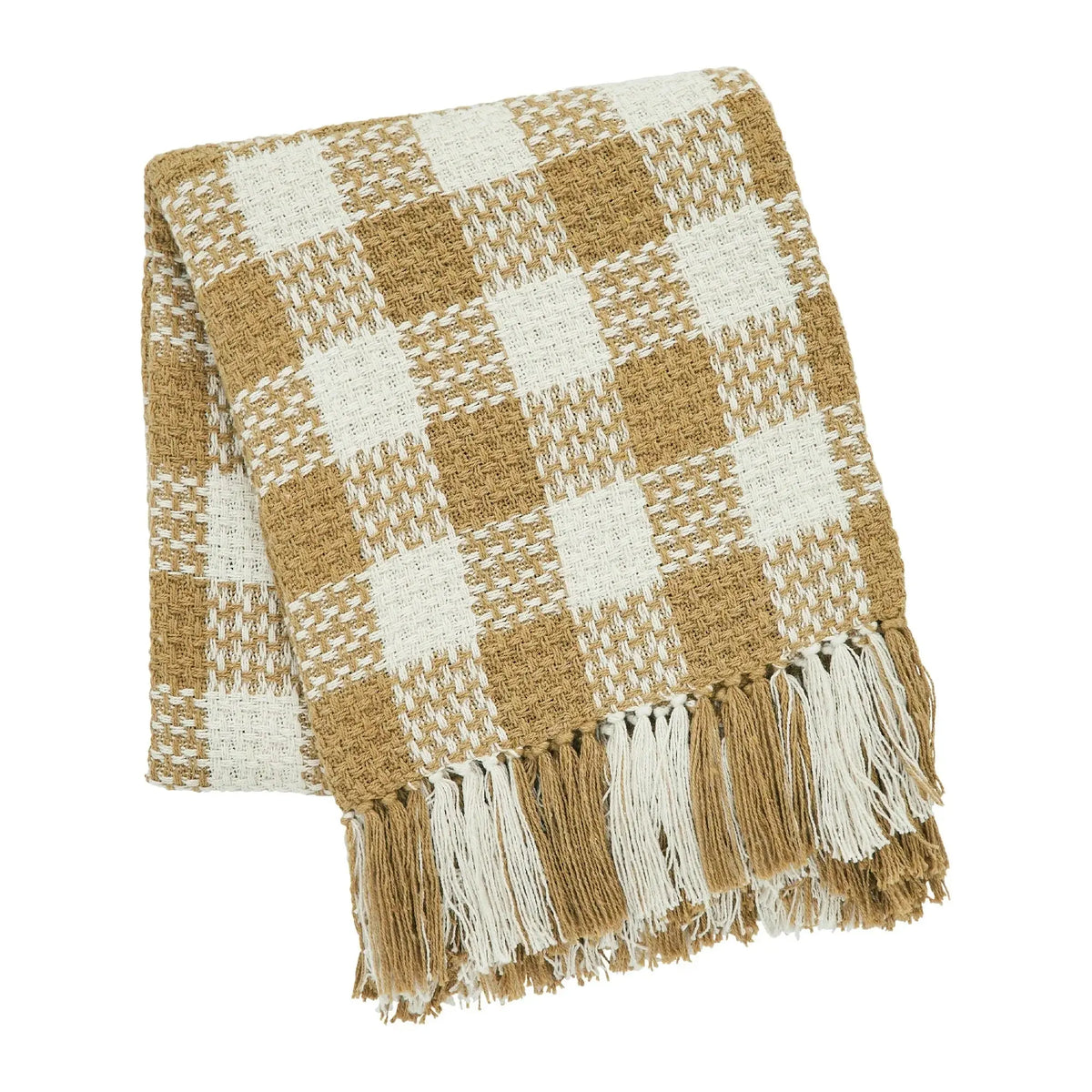 Plaid blanket with brown and white colors on a white background