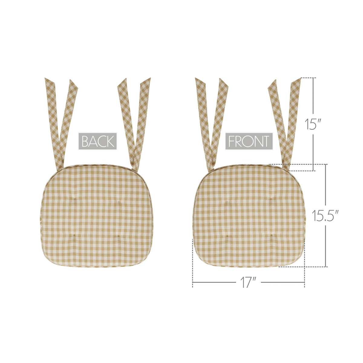 Golden Wheat Gingham Chair Pad – Farmhouse Cotton Cushion 15.5x17