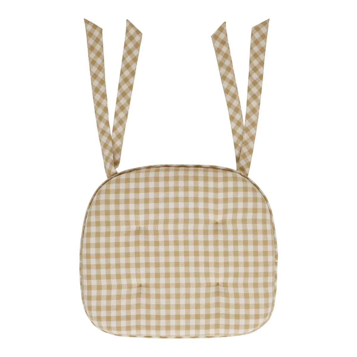 Golden Wheat Gingham Chair Pad – Farmhouse Cotton Cushion 15.5x17
