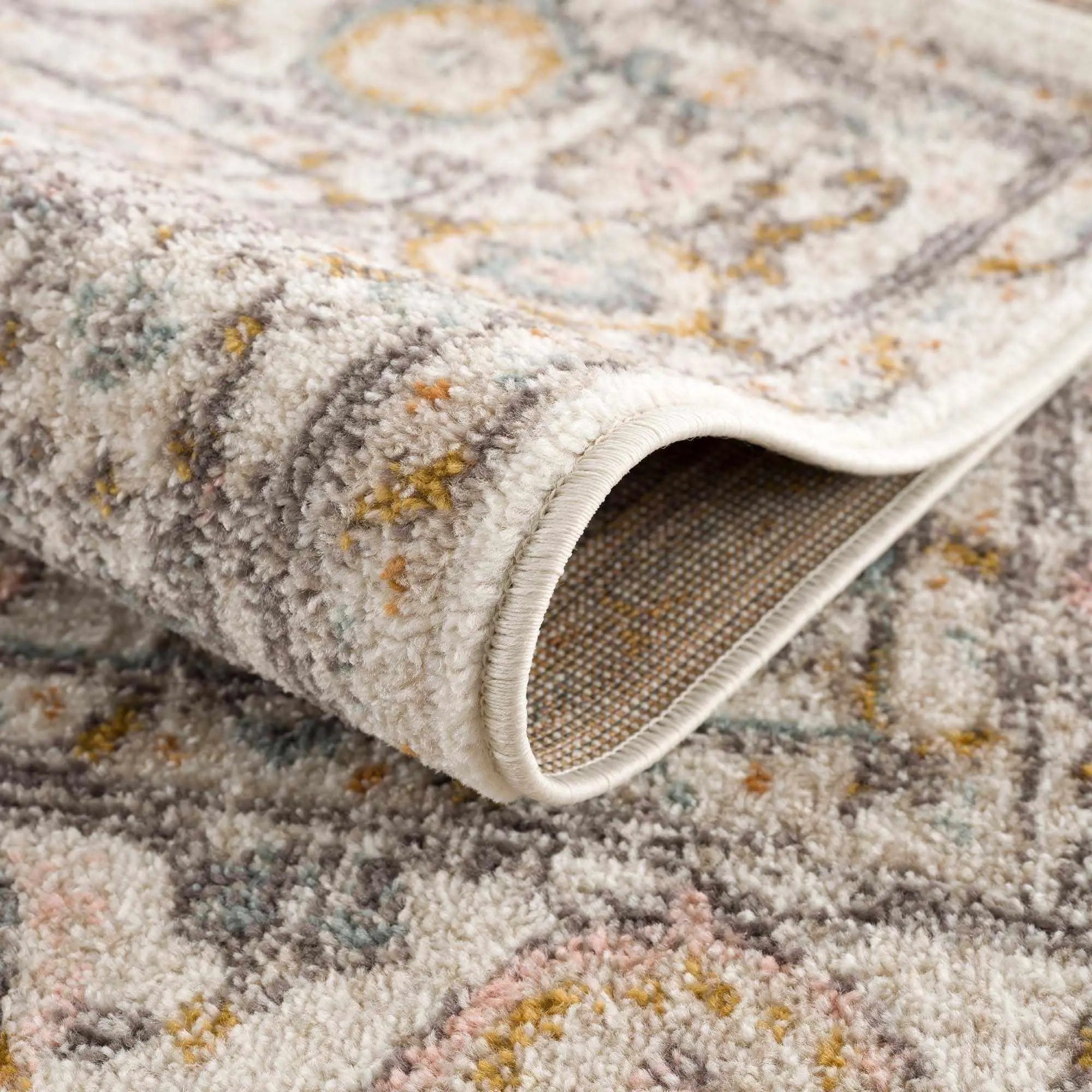 Cozy farmhouse style area rug with soft, multi-tonal pattern and plush texture for warm home decor