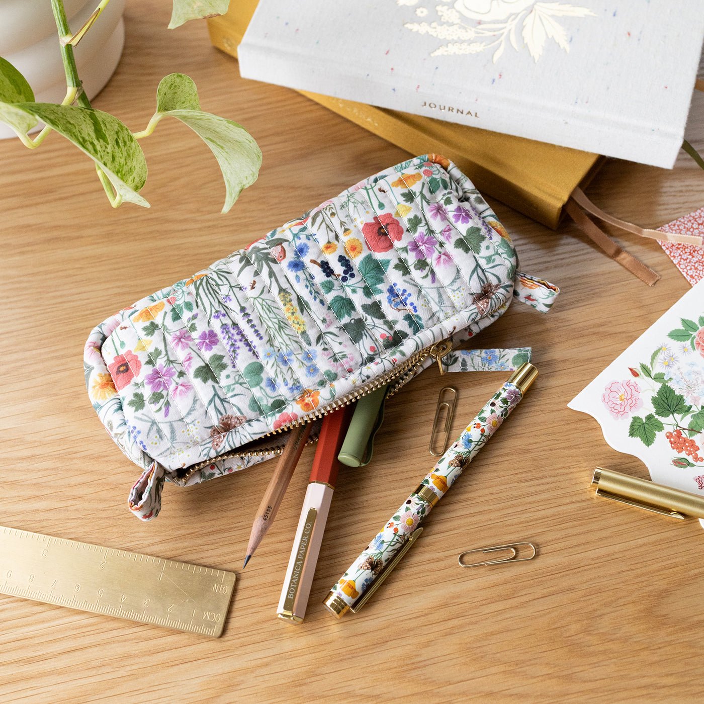 BOTANIST | Cotton Quilted Pencil Pouch Botanica Paper Co.® BOTANIST | Cotton Quilted Pencil Pouch Botanica Paper Co.®