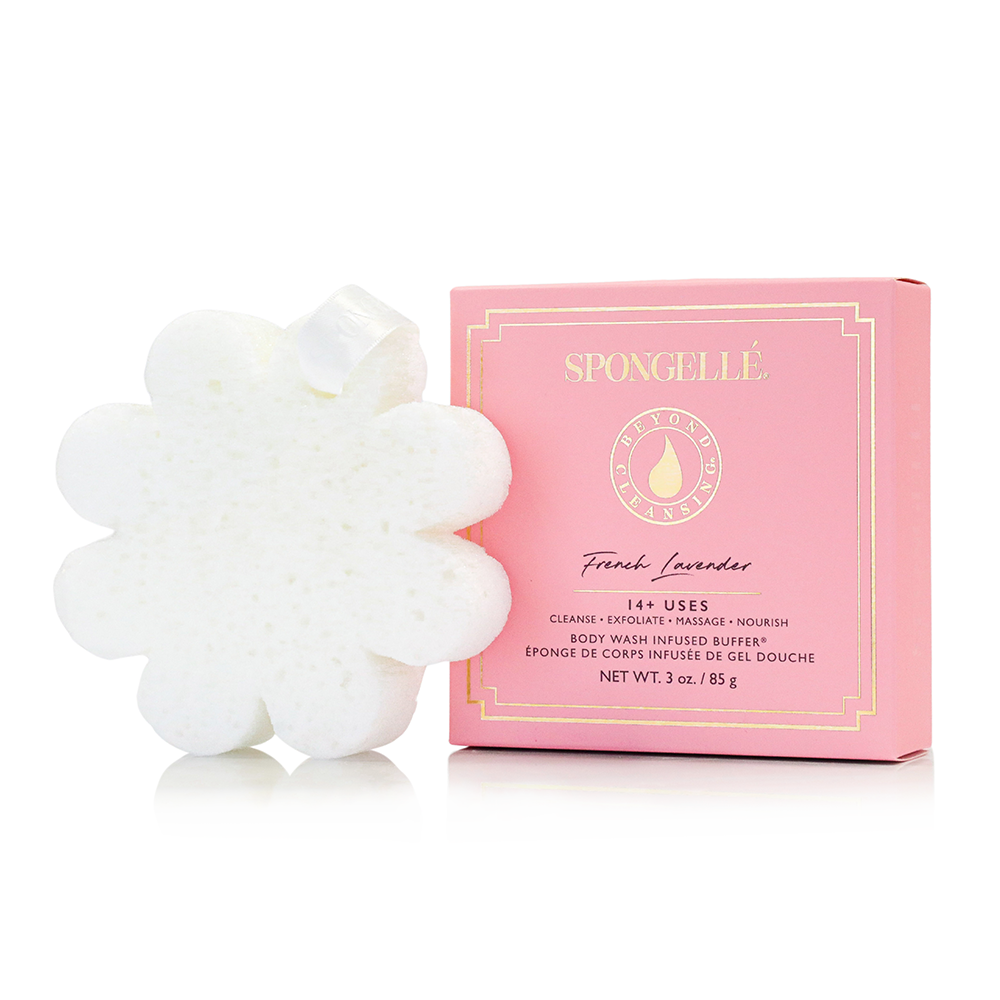 Spongee product with pink packaging on a white background