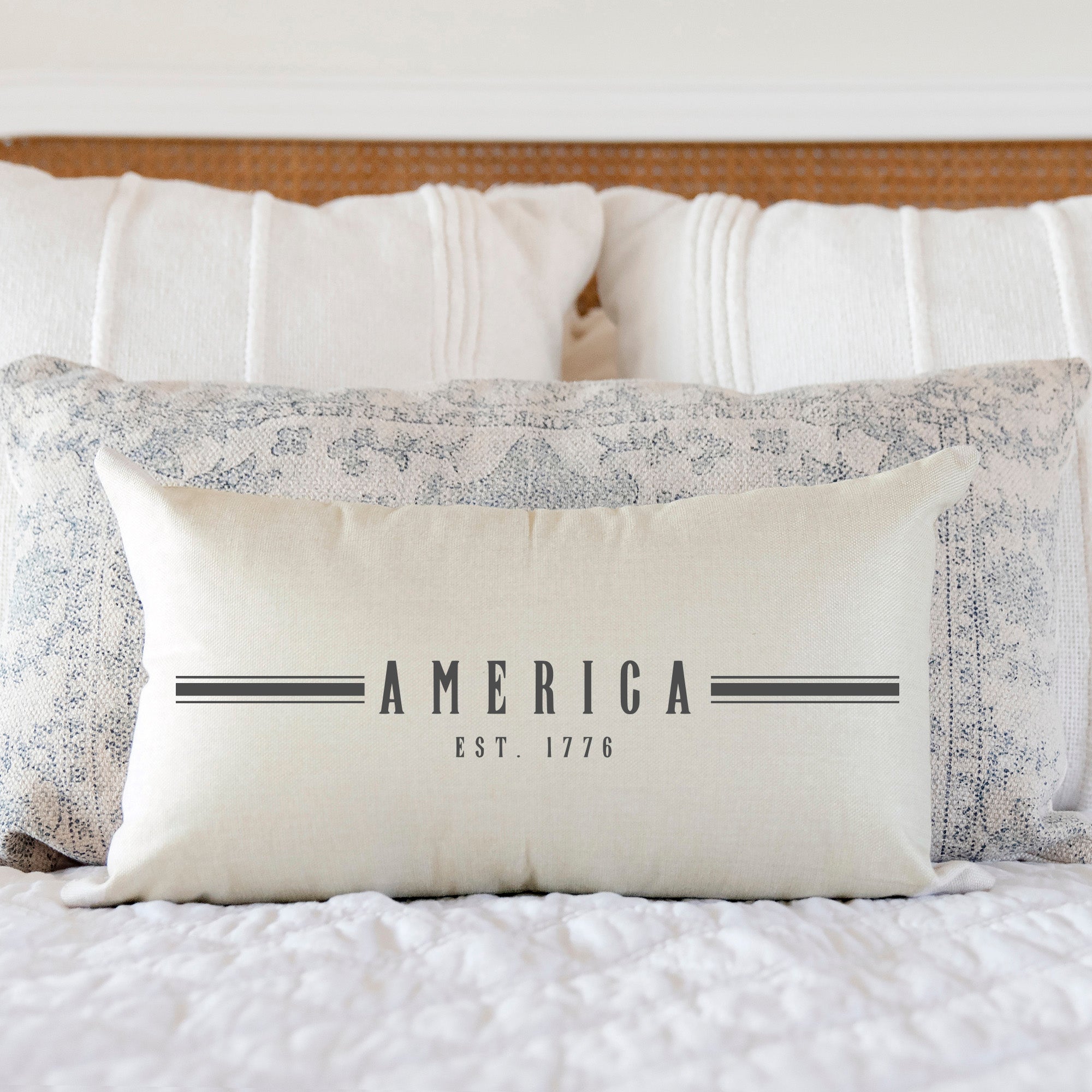 America with Stripes- Summer Pillow Cover 12x20 inch
