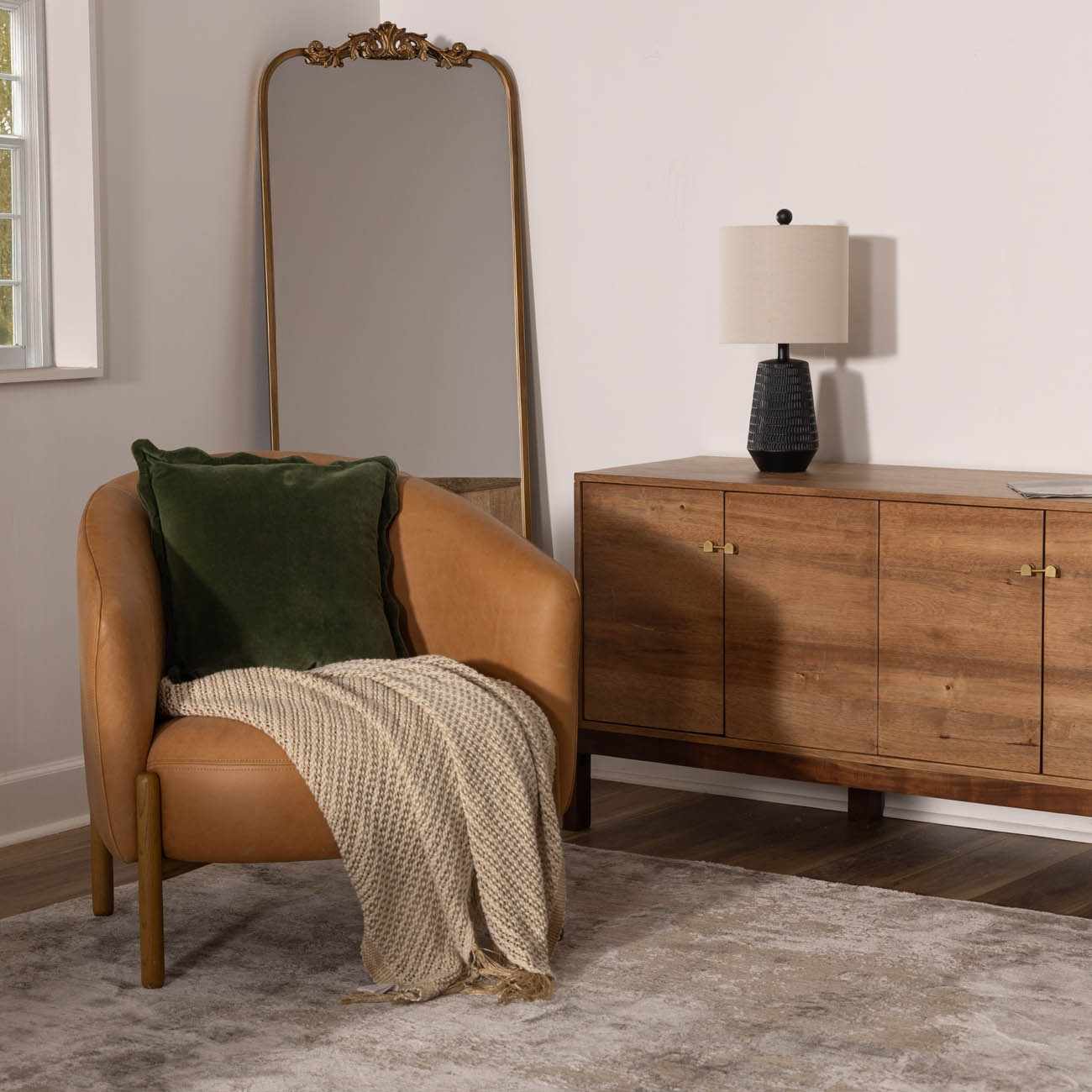 Berehomet black resin table lamp with white and beige linen shade for farmhouse and cottage home décor.