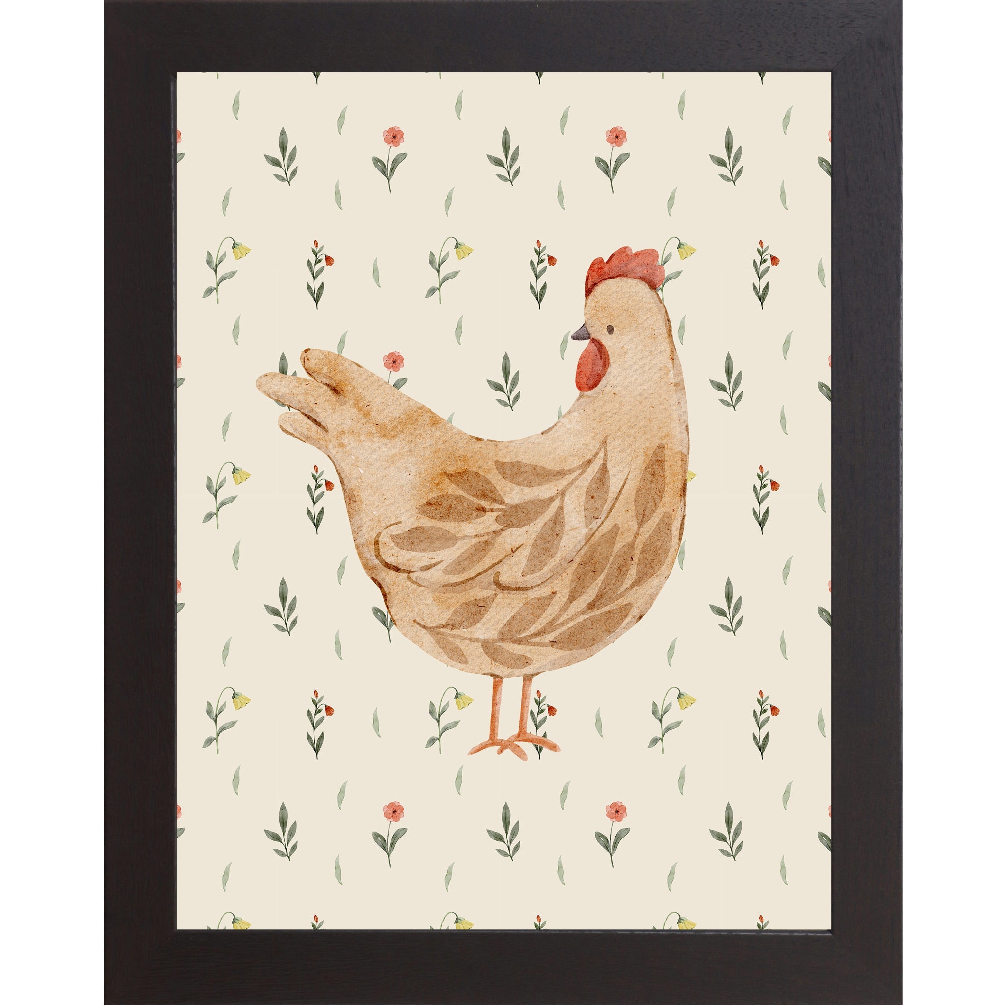 Botanical Farmhouse Hen Wall Art – Watercolor Chicken Kitchen Decor