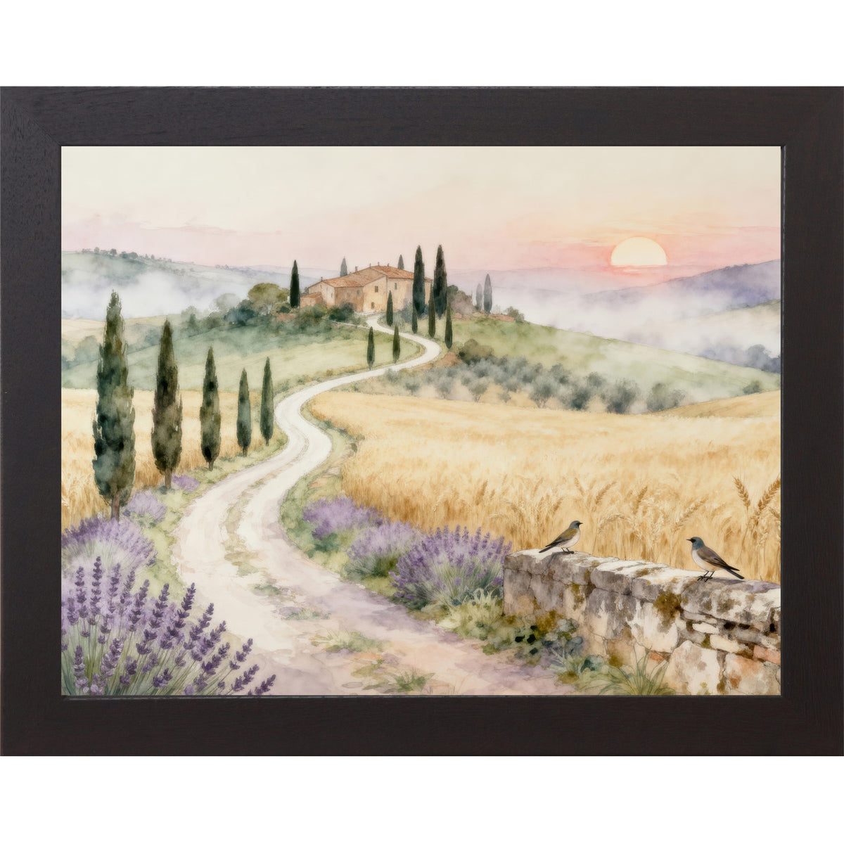 Tuscan Road to the Villa Wall Art – Italian Countryside Watercolor