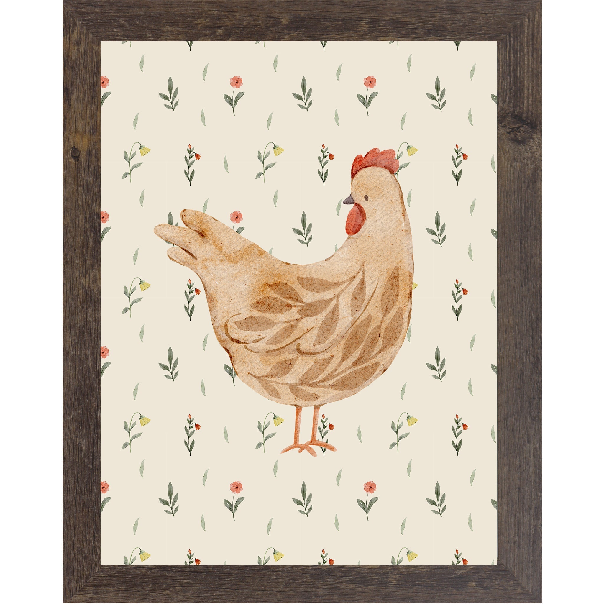 Botanical Farmhouse Hen Wall Art – Watercolor Chicken Kitchen Decor