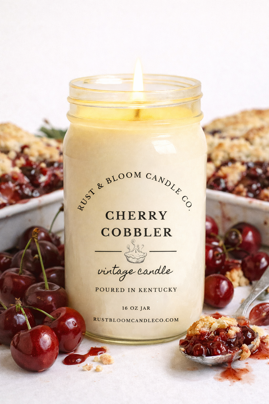 Cherry Cobbler 16 Oz Soy Candle Rust & Bloom Candle Co. Cherry Cobbler 16 Oz Soy Candle Rust & Bloom Candle Co.