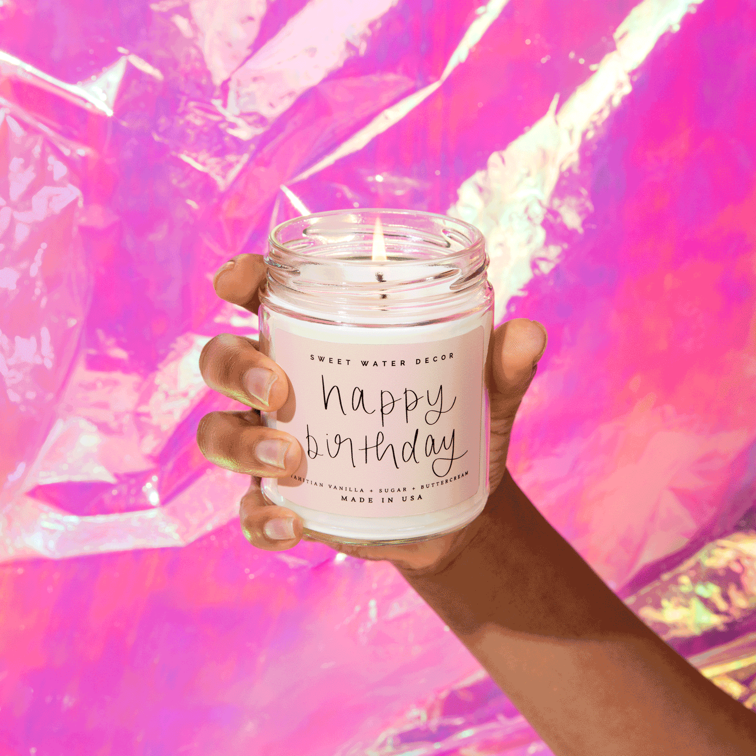 Happy Birthday Soy Candle - Clear Jar - 9 oz Sweet Water Decor Happy Birthday Soy Candle - Clear Jar - 9 oz Sweet Water Decor