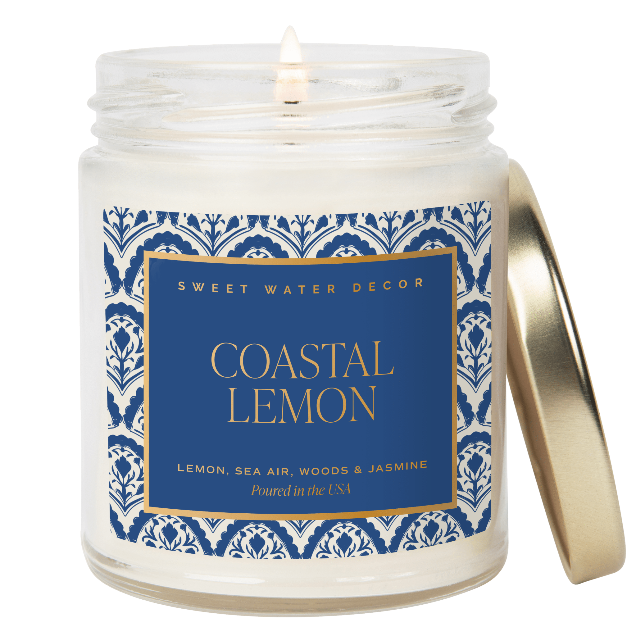 Coastal Lemon Soy Candle - Clear Patterned Jar - 9 oz Sweet Water Decor Coastal Lemon Soy Candle - Clear Patterned Jar - 9 oz Sweet Water Decor