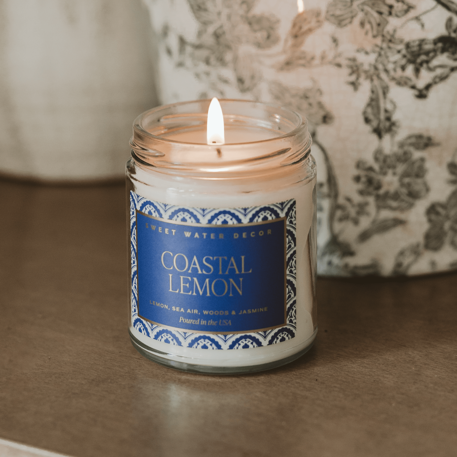 Coastal Lemon Soy Candle - Clear Patterned Jar - 9 oz Sweet Water Decor Coastal Lemon Soy Candle - Clear Patterned Jar - 9 oz Sweet Water Decor