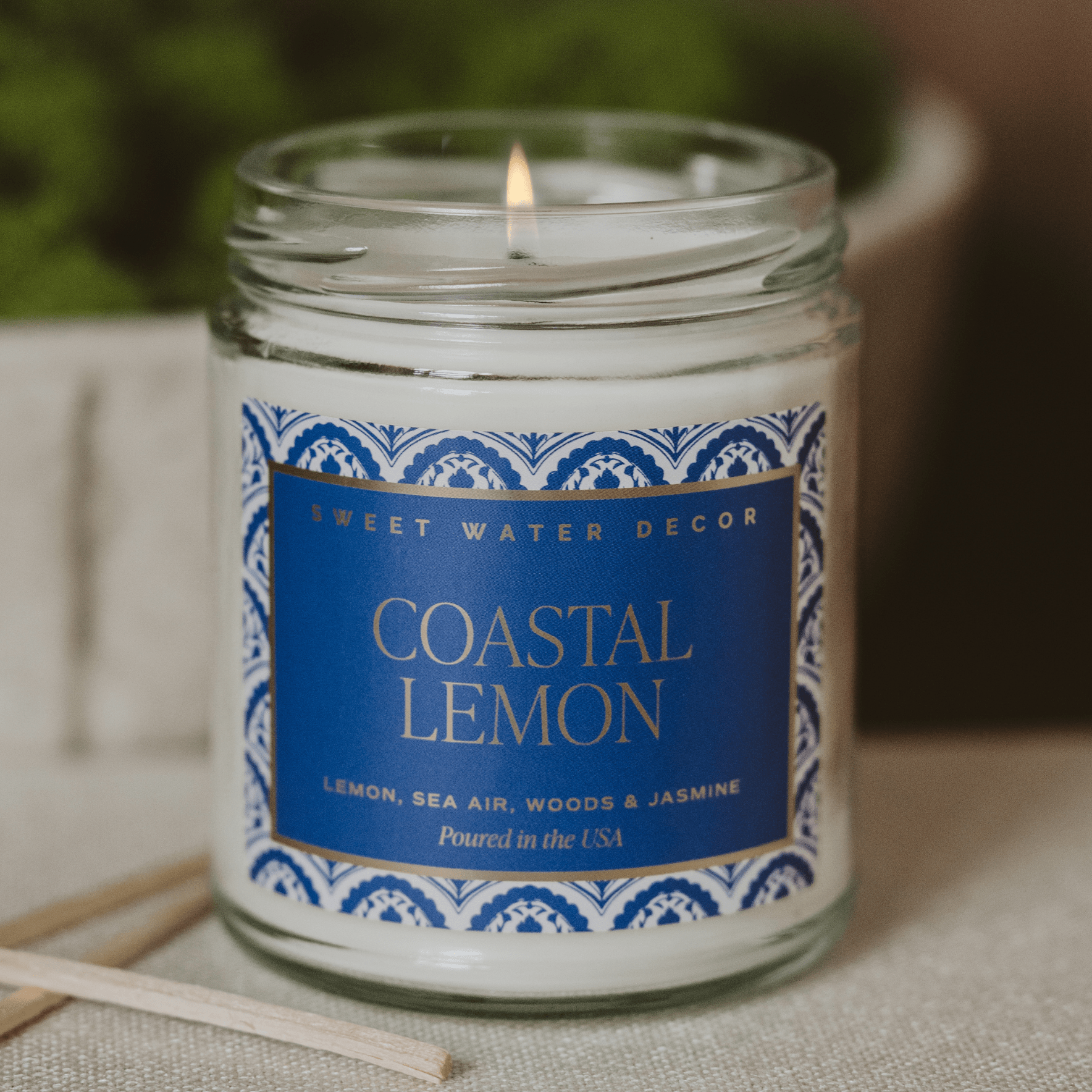 Coastal Lemon Soy Candle - Clear Patterned Jar - 9 oz Sweet Water Decor Coastal Lemon Soy Candle - Clear Patterned Jar - 9 oz Sweet Water Decor