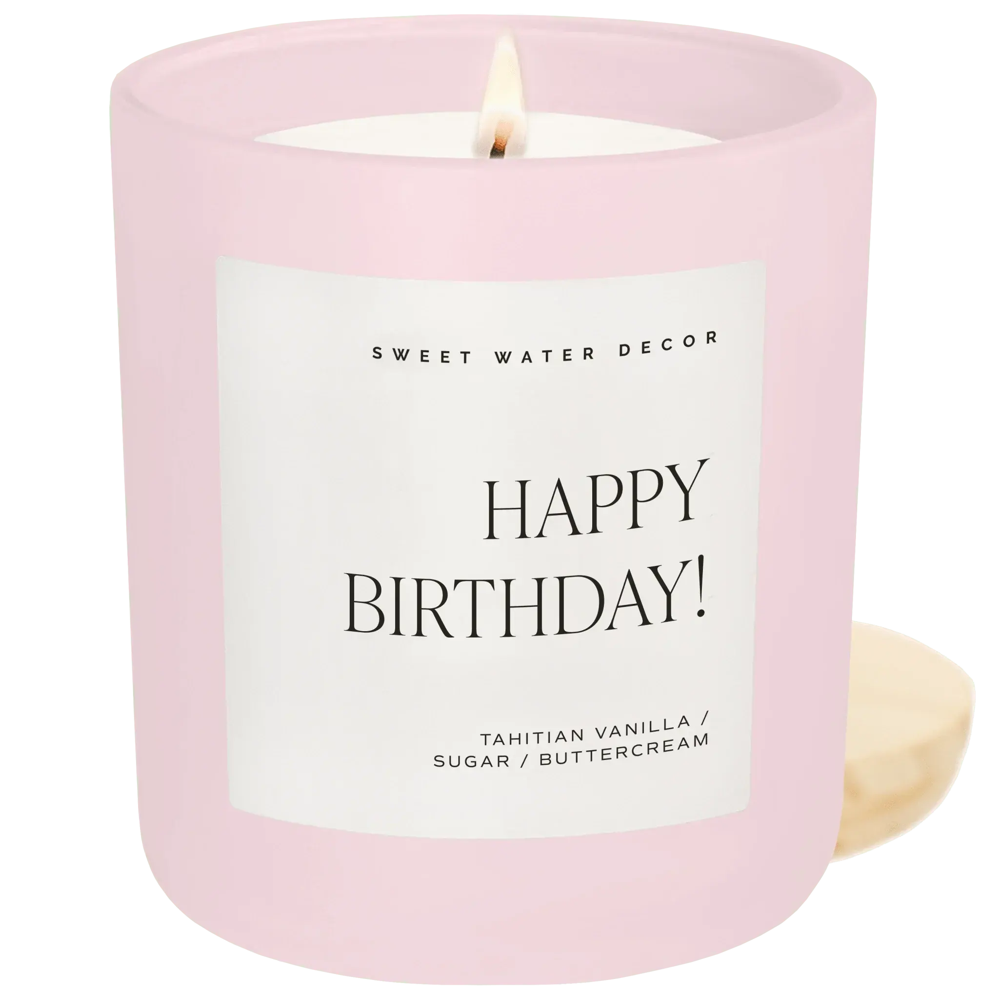 Pink Happy Birthday candle with Tahitian Vanilla scent, cozy home decor gift