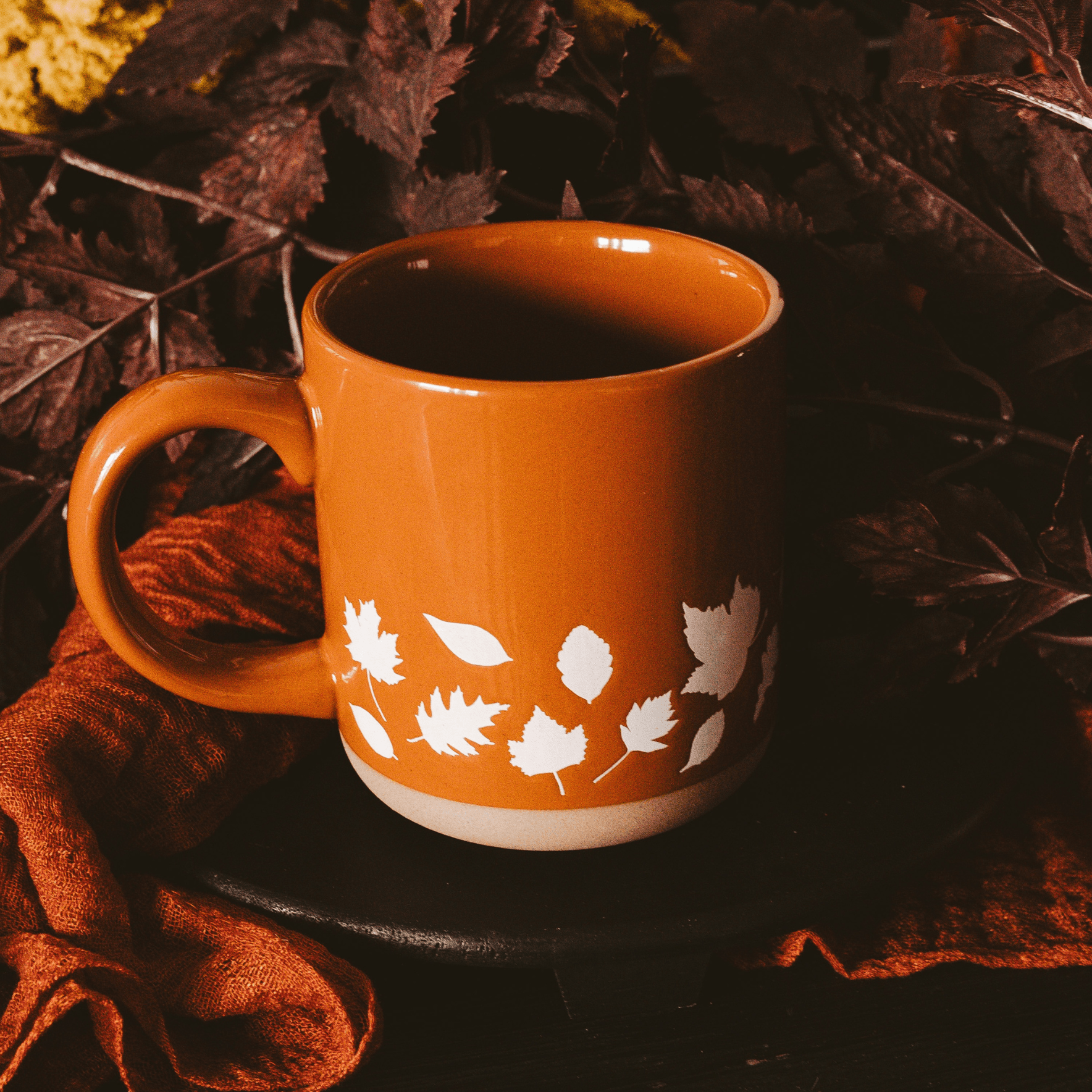 Fall Leaves 14 oz Orange Stoneware Coffee Mug Sweet Water Decor Fall Leaves 14 oz Orange Stoneware Coffee Mug Sweet Water Decor