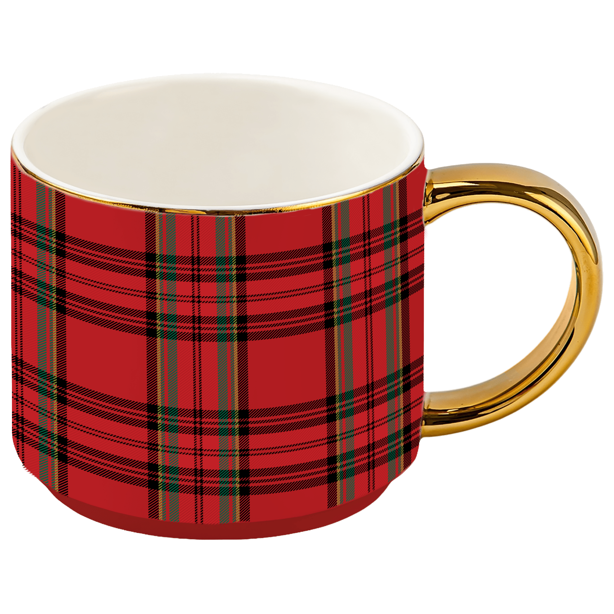 Red Plaid 14 oz Gold Handle Coffee Mug