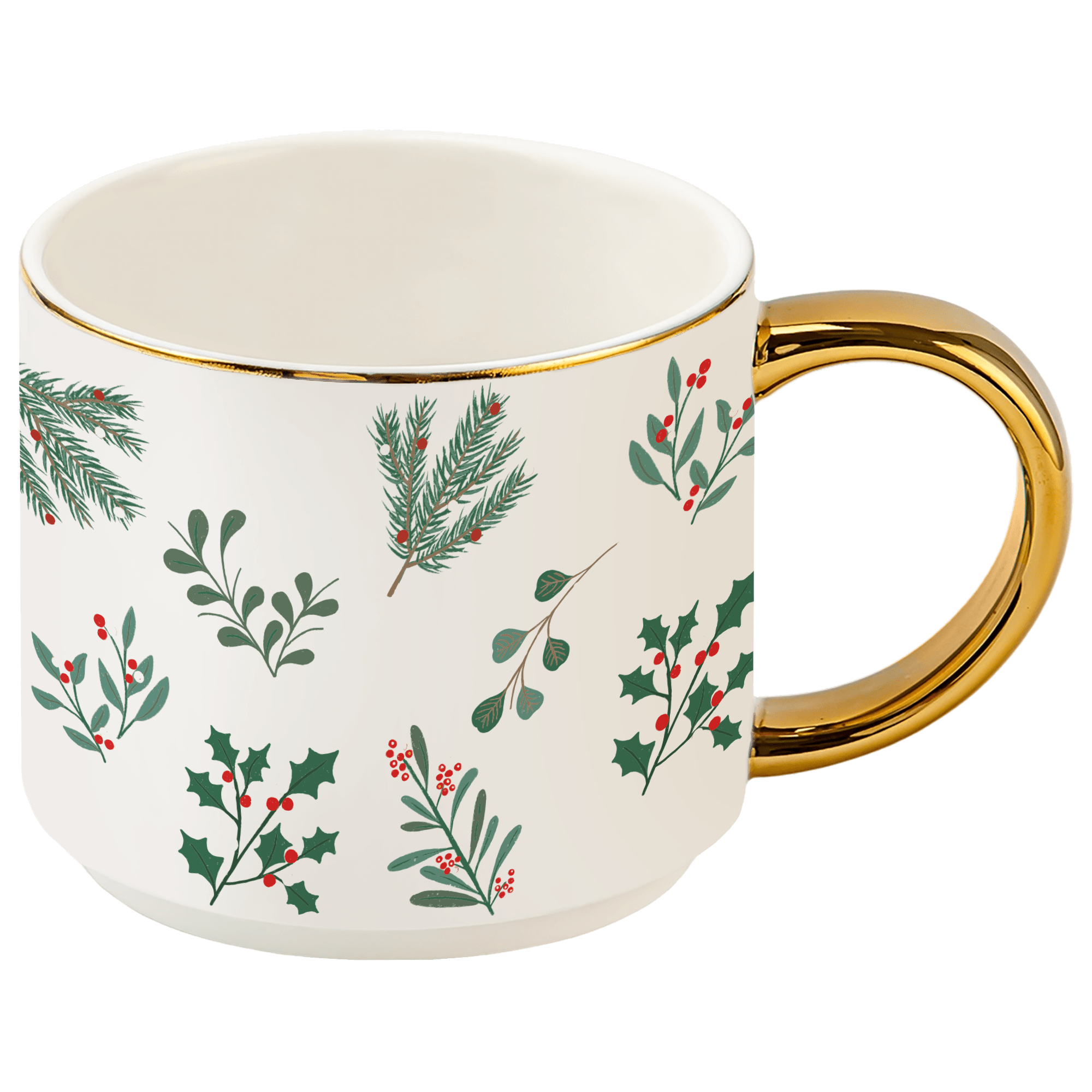 Holiday Greenery 14 oz Gold Handle Coffee Mug Sweet Water Decor Holiday Greenery 14 oz Gold Handle Coffee Mug Sweet Water Decor