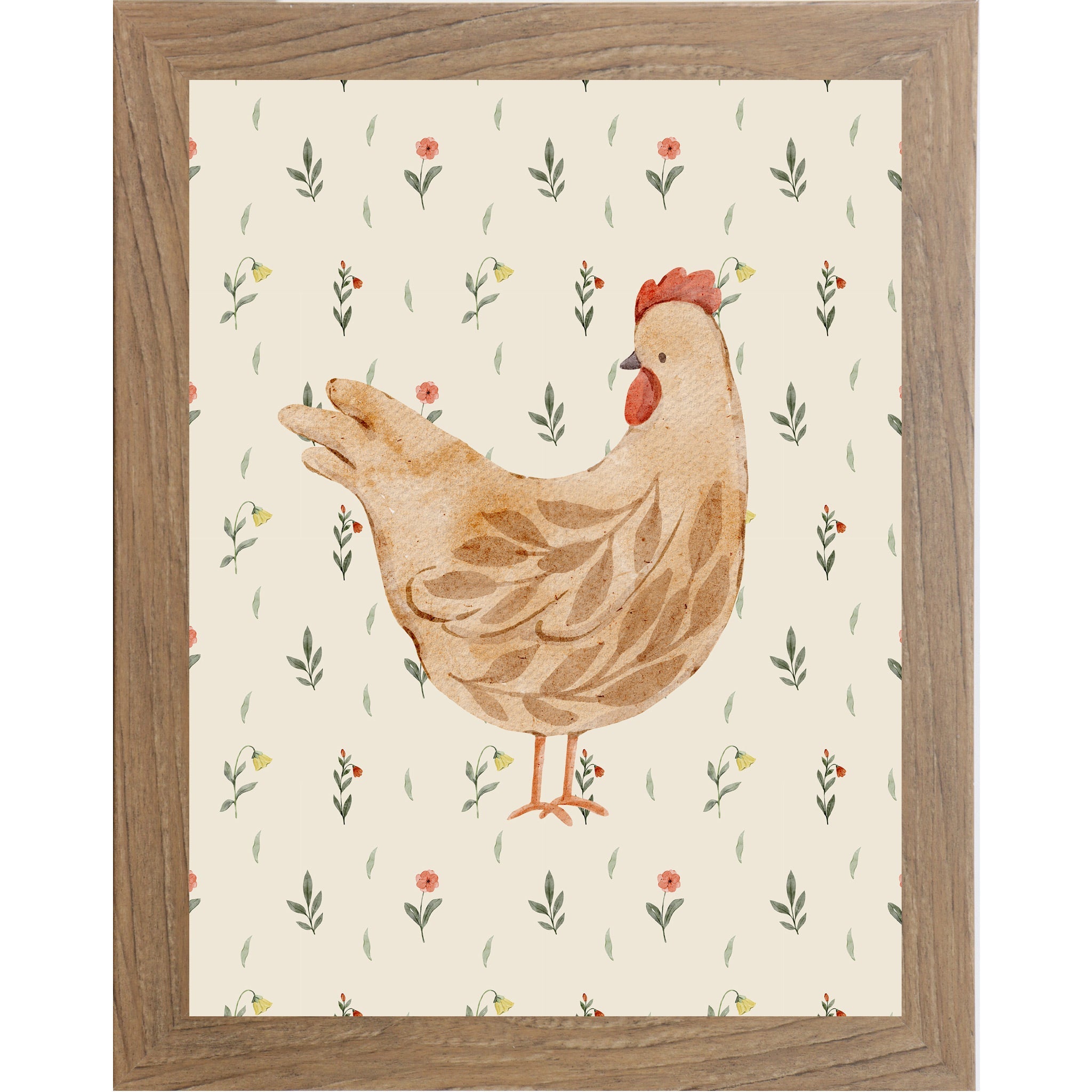 Botanical Farmhouse Hen Wall Art – Watercolor Chicken Kitchen Decor