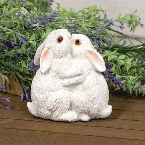 Resin White Hugging Bunnies - 5.5"H