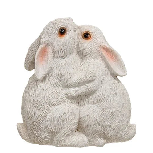 Resin White Hugging Bunnies - 5.5"H