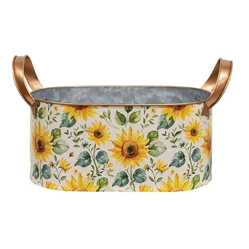 2/Set – Oval Metal Sunflowers Buckets With Handles