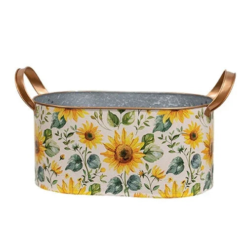 2/Set – Oval Metal Sunflowers Buckets With Handles