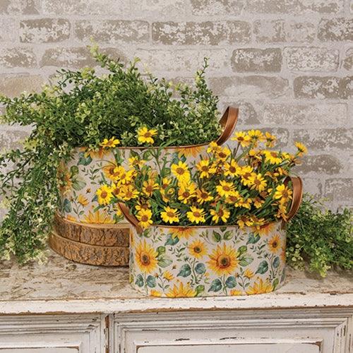 2/Set – Oval Metal Sunflowers Buckets With Handles