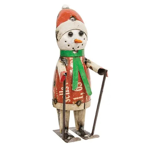 Recycled Metal Skiing Stuart Snowman Figurine – 12"