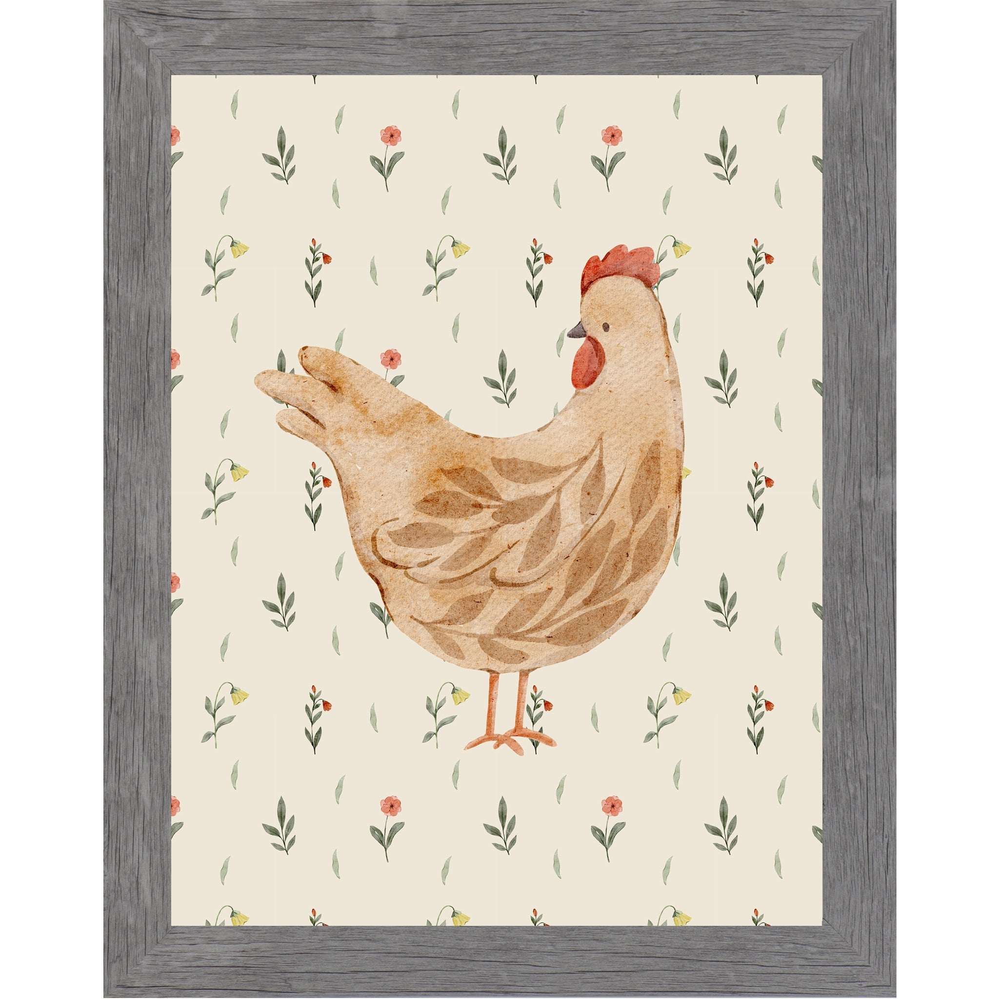 Botanical Farmhouse Hen Wall Art – Watercolor Chicken Kitchen Decor