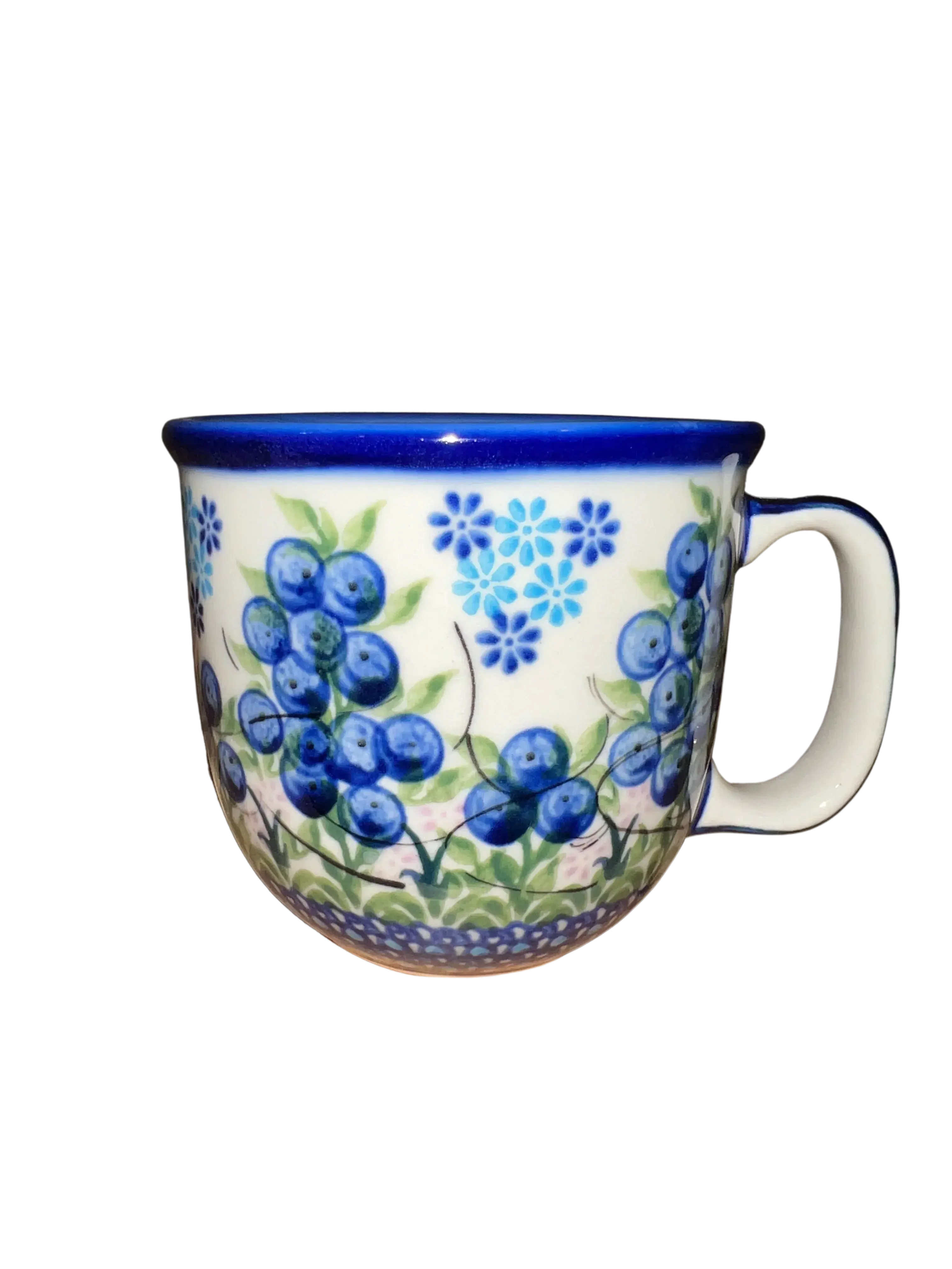 Blueberry floral ceramic mug with farmhouse style design, perfect for cozy cottage home decor