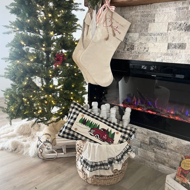 Red Buffalo Plaid Christmas Tree Truck Interchangeable Rectangle Pillow Panel