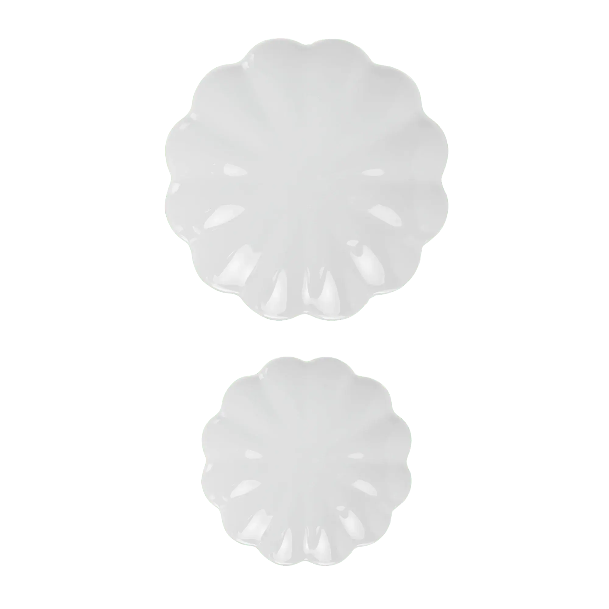 White scalloped ceramic plates, farmhouse cottage style home decor