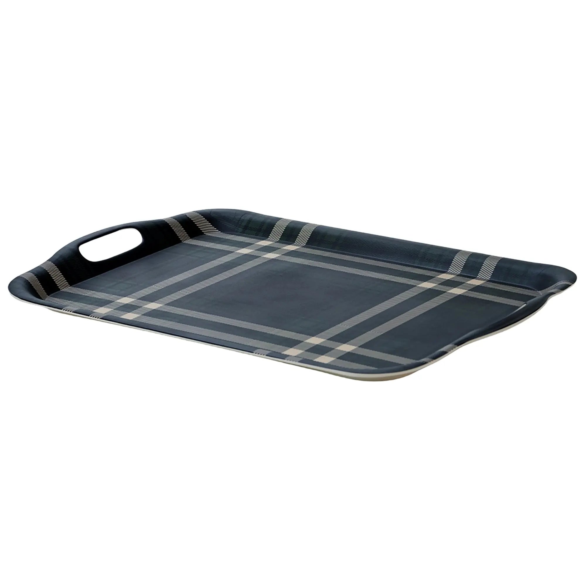 Plaid-patterned tray on a white background
