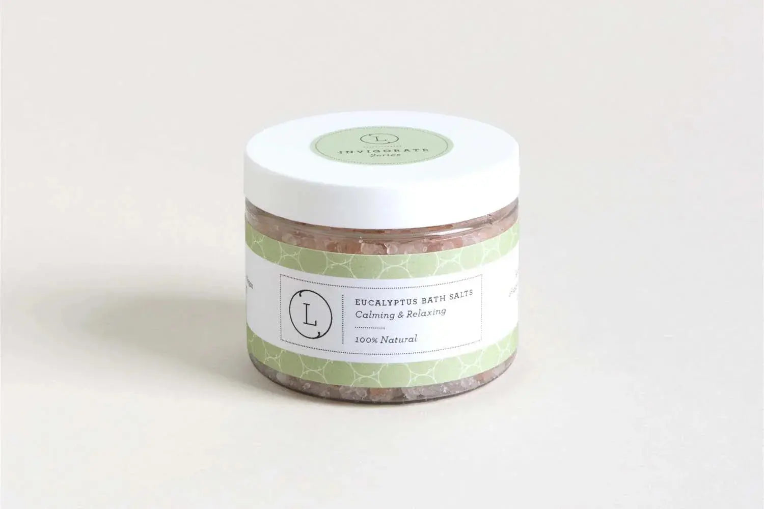 Eucalyptus bath salts in clear jar, calming & relaxing, 100% natural, farmhouse spa essentials