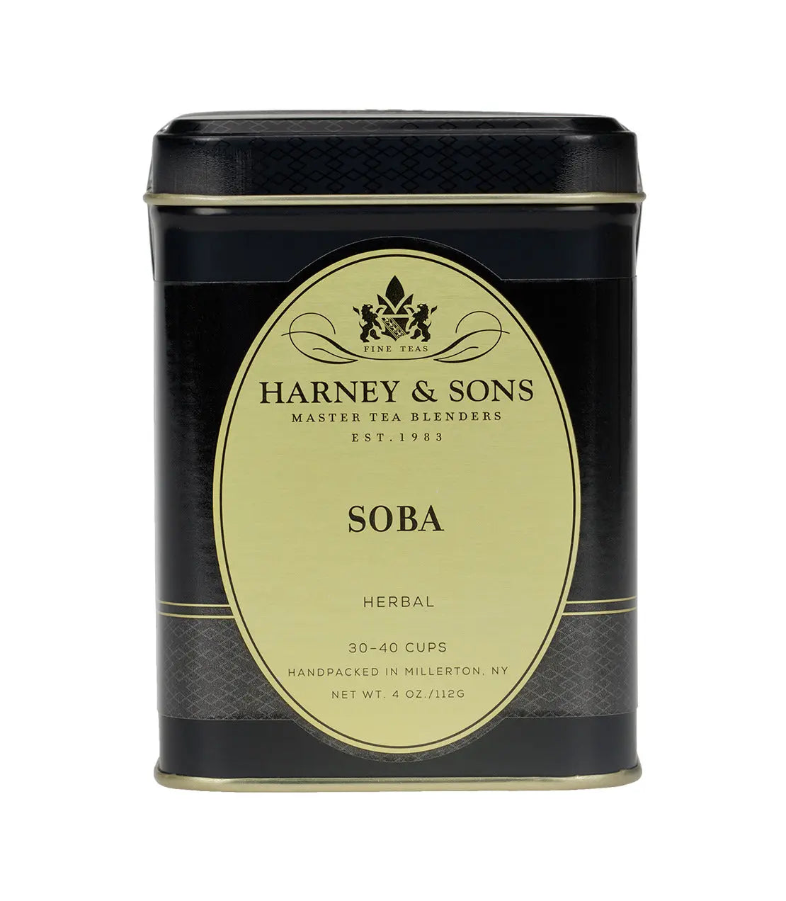 Harney & Sons Soba herbal tea canister on a white background