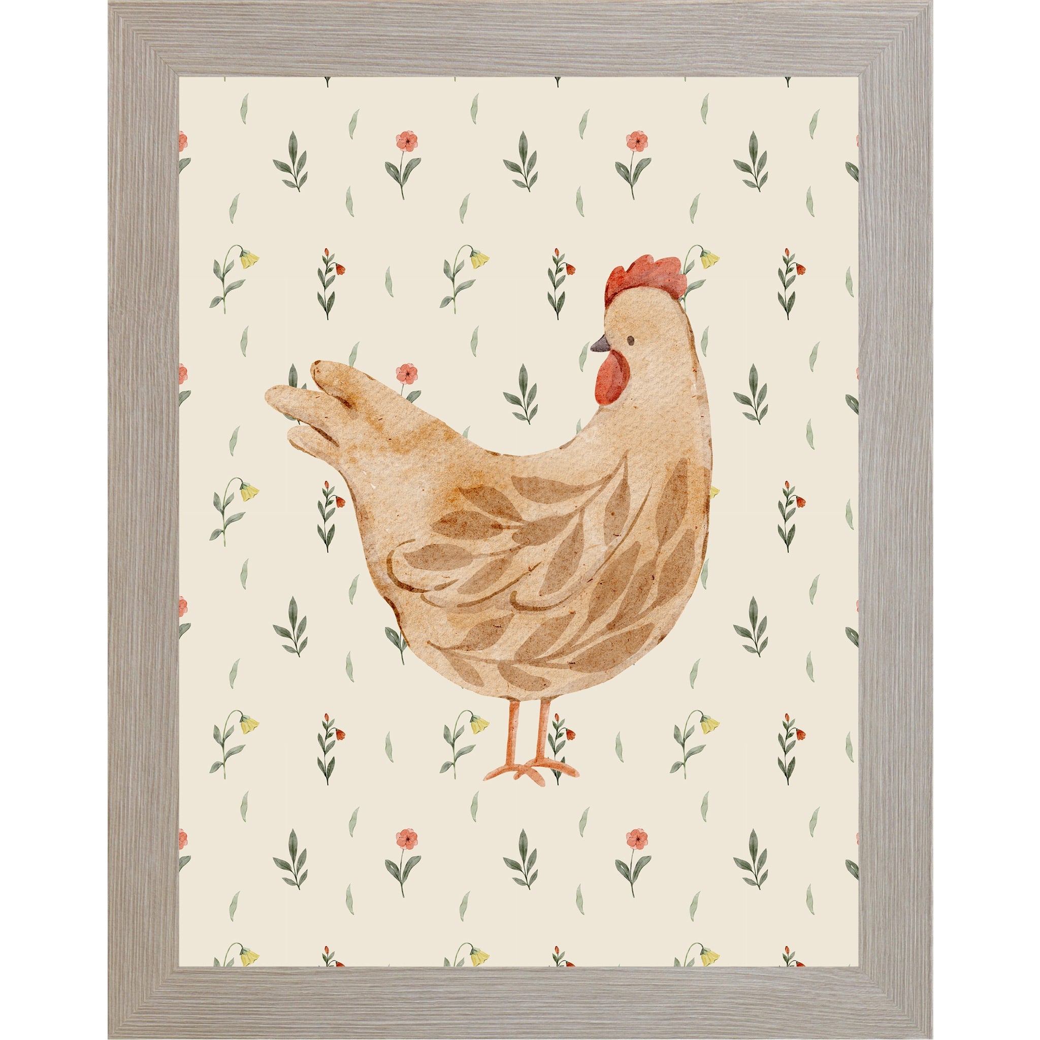 Botanical Farmhouse Hen Wall Art – Watercolor Chicken Kitchen Decor