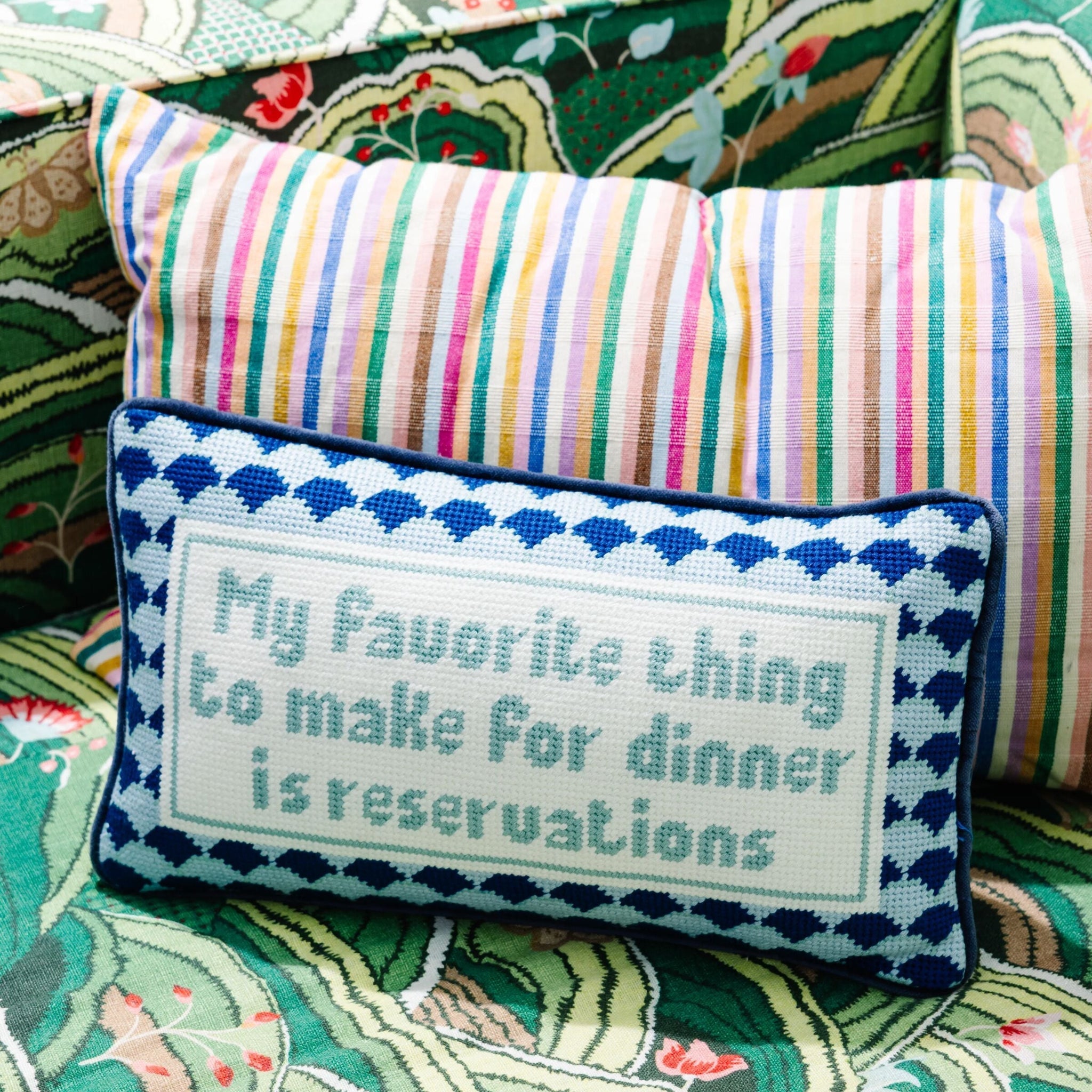 Reservations Needlepoint Pillow Furbish Studio
