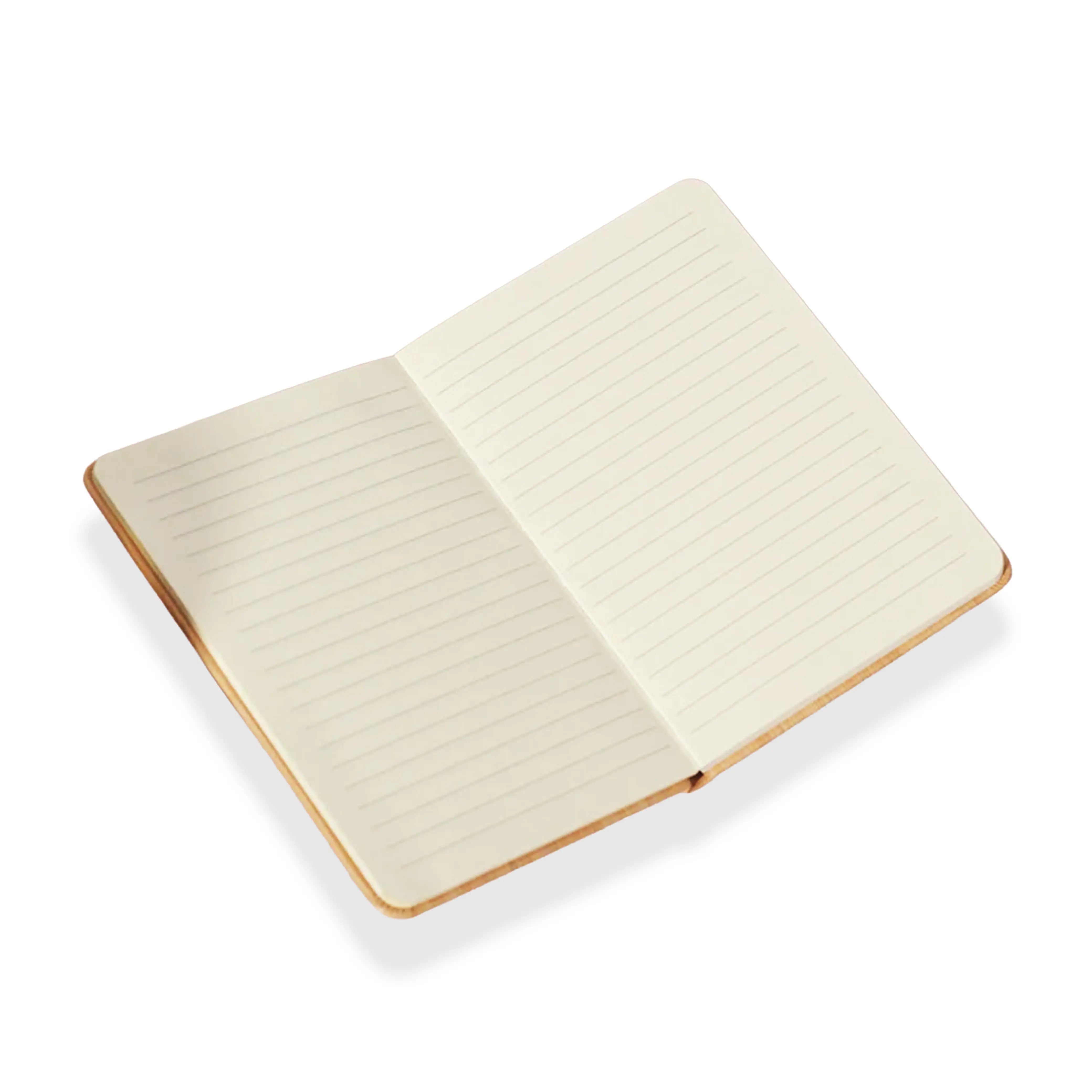 Open notebook with lined pages on a white background