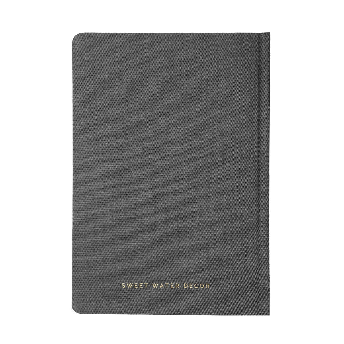 Dark gray notebook with 'Sweet Water Decor' branding on a white background