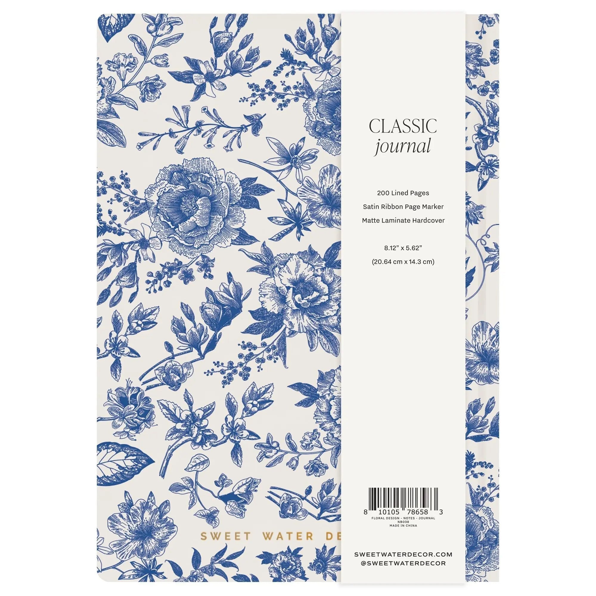 Floral patterned notebook with 'Sweet Water Decor' branding on a white background