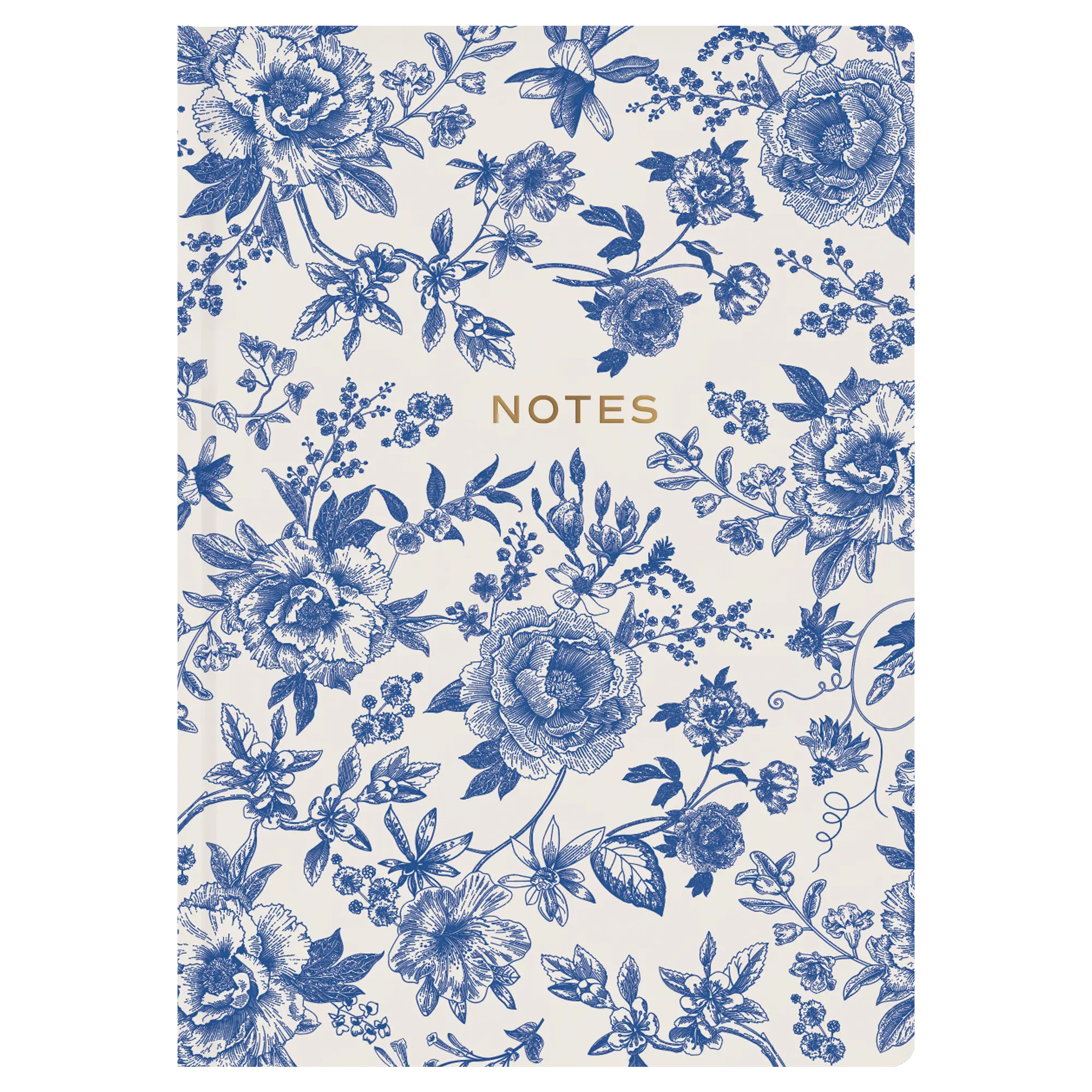 Floral notebook with blue flowers on a white background