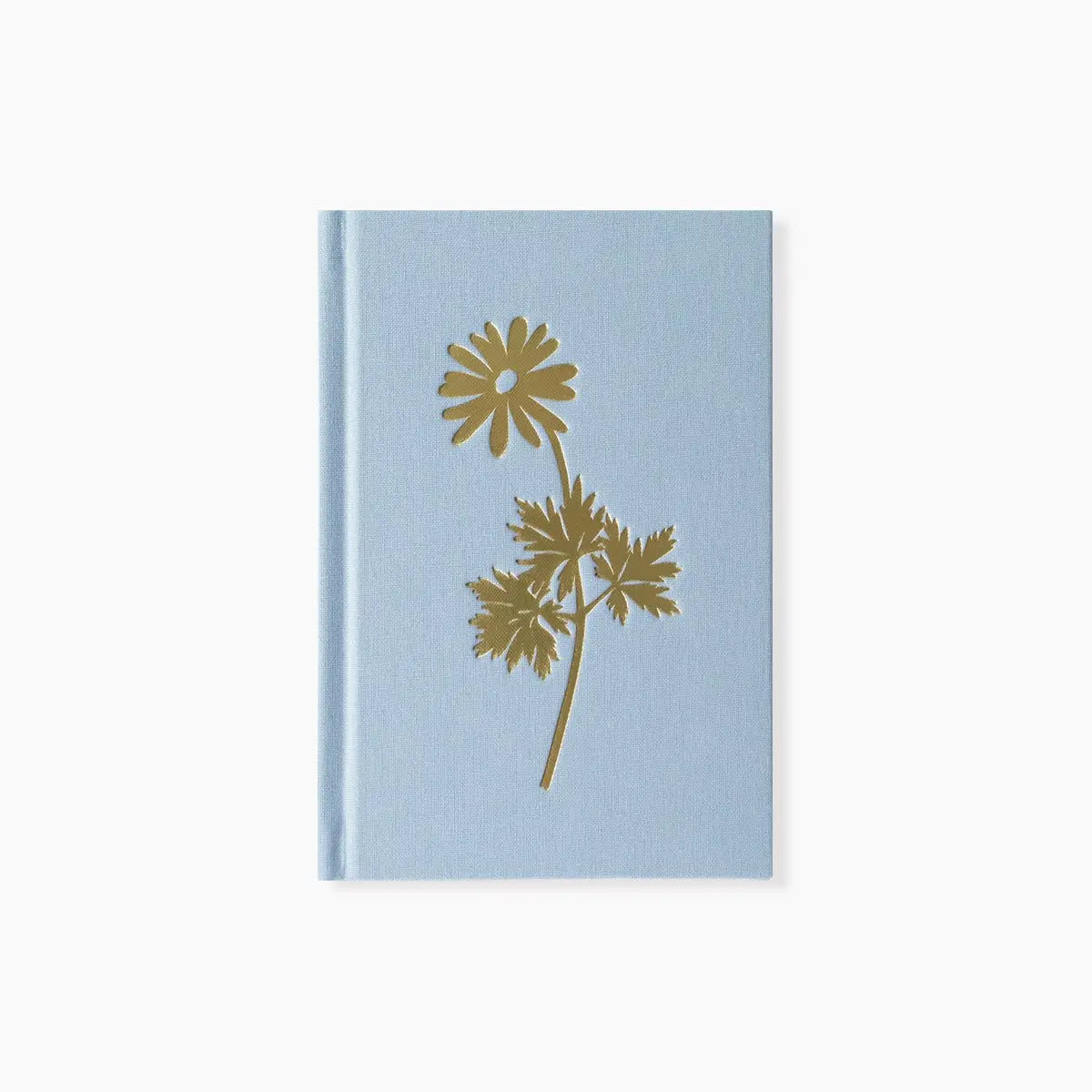 Light blue notebook with gold floral design on a white background