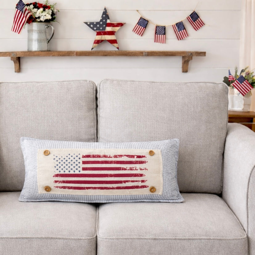 Old Glory Vintage American Flag Rectangle Pillow Panel