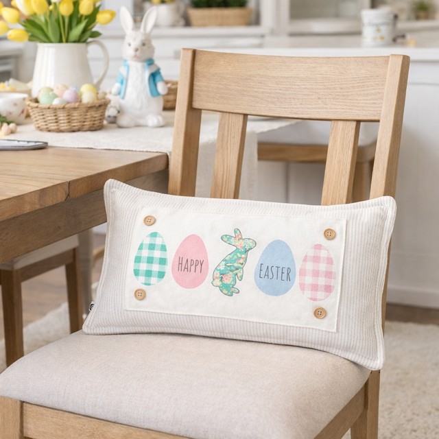 Happy Easter Pastel Eggs & Bunny Interchangeable Rectangle Pillow Panel