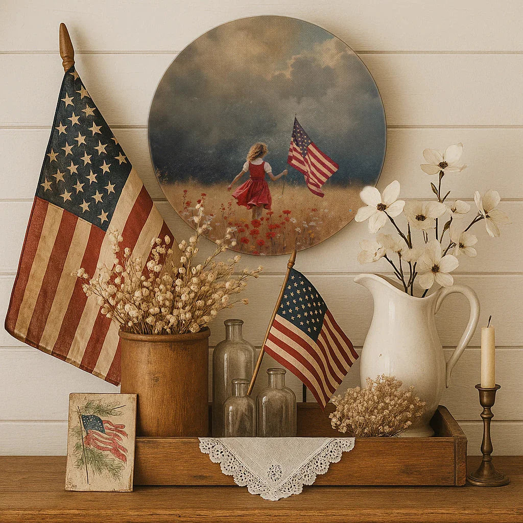Girl Carrying Flag Through Storm Circle