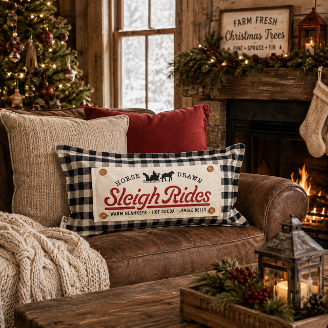 Vintage Santa Sleigh Interchangeable Rectangle Pillow Panel