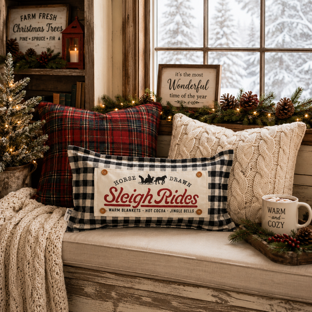 Vintage Santa Sleigh Interchangeable Rectangle Pillow Panel