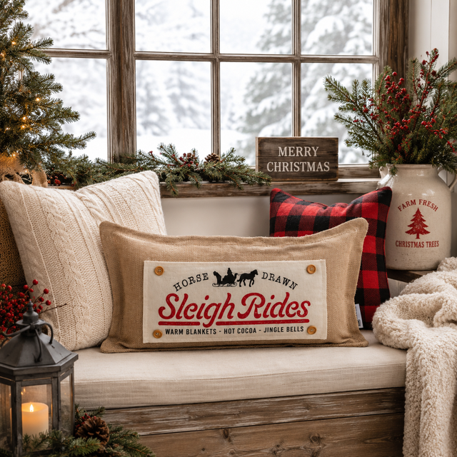Vintage Santa Sleigh Interchangeable Rectangle Pillow Panel
